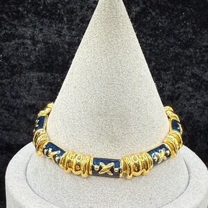 Vintage Joan Rivers Bracelet Gold Tone Blue Enamel 7"‎